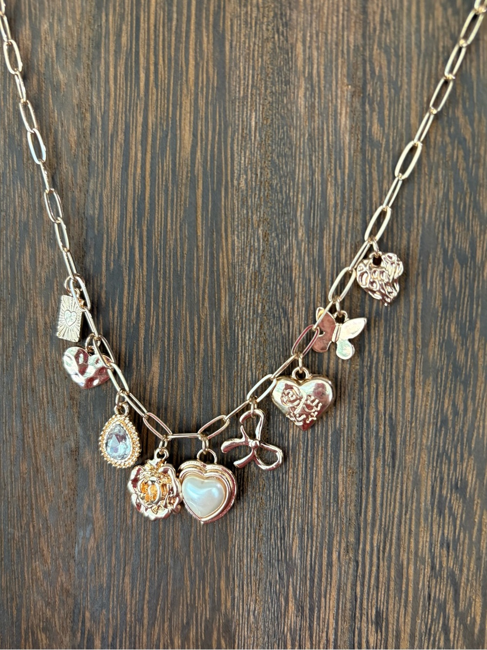 Gold Heart Charm Necklace with Pearl Inset - Women Jewelry